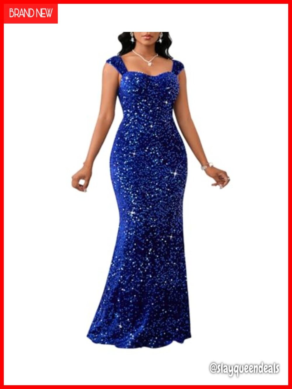 Sequin Evening Gown Sleeveless V Neck Mermaid Formal Maxi Dress